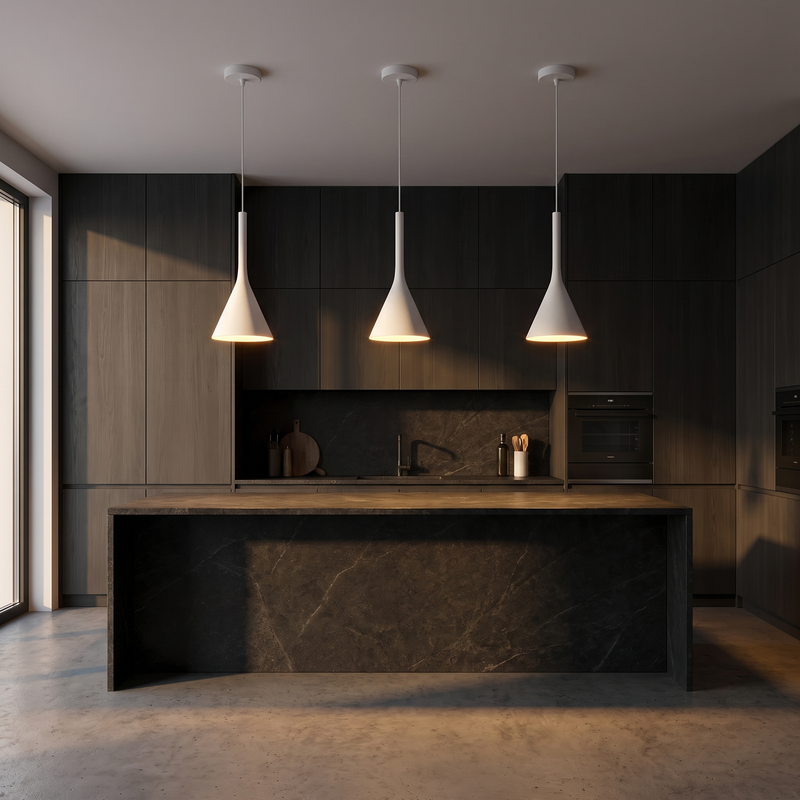 Pendant Light with Slim Cone Metal Shade, White or Black lifestyle 1