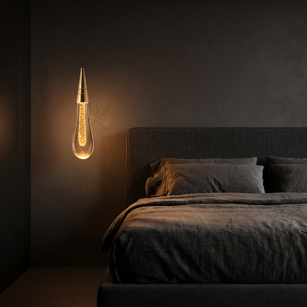 Pendant Light with Glass Teardrop Shade, Gold Fleck, Bedside Drop Light lifestyle 1