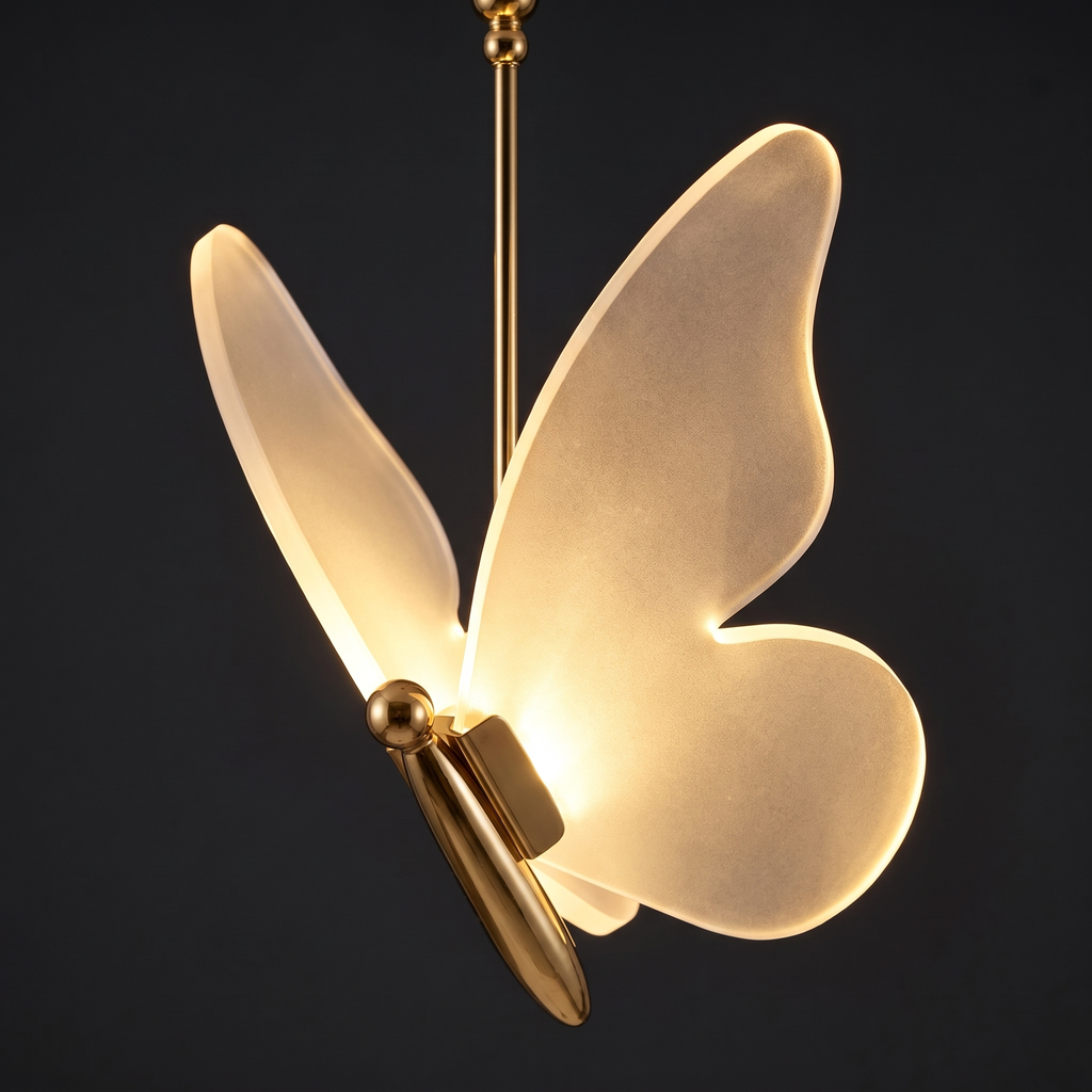 Pendant Light with Acrylic Butterfly Shade, Gold, Three Light Colors lifestyle 4