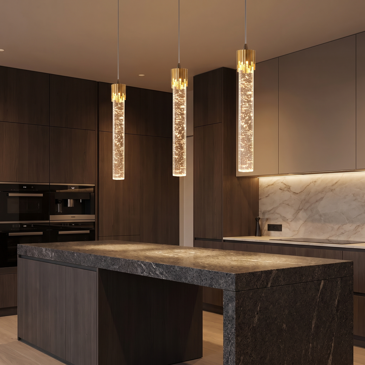 Pendant Light, Bubble Crystal Column with Gold Cap, Warm White LED lifestyle 2