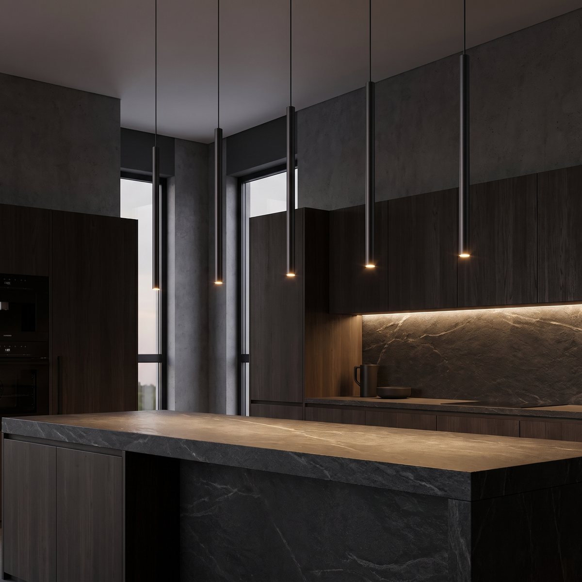 Pendant Light, Slim Black Tube LED, 15.7 in, Warm White lifestyle 2