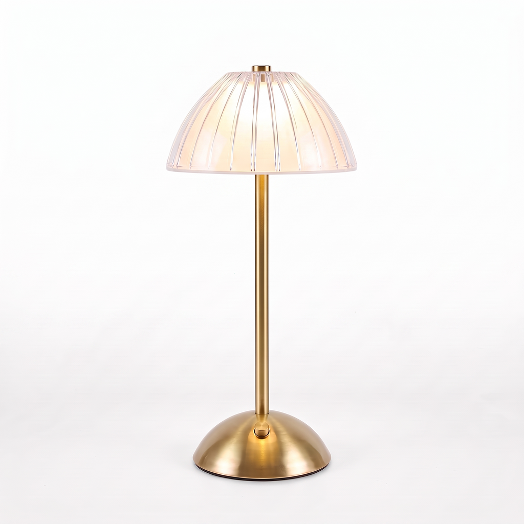 Ribbed Dome Cordless Table Lamp in gold on white background