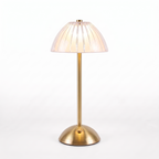 Ribbed Dome Cordless Table Lamp in gold on white background