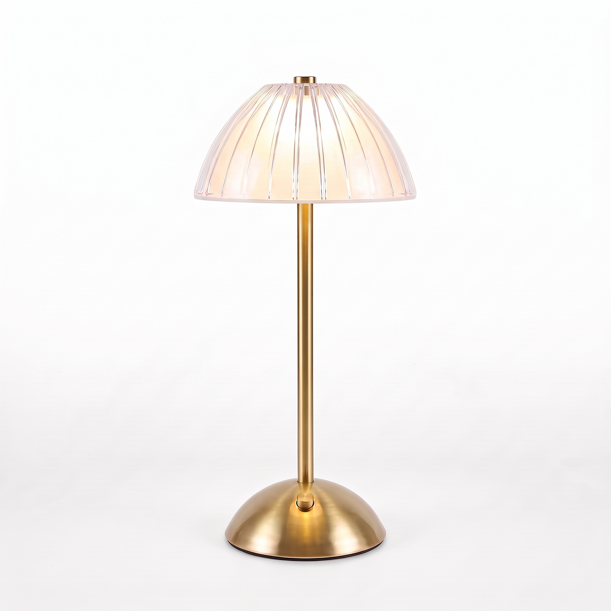 Ribbed Dome Cordless Table Lamp in gold on white background