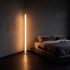 Minimalist LED Corner Floor Lamp in the corner of a bedroom
