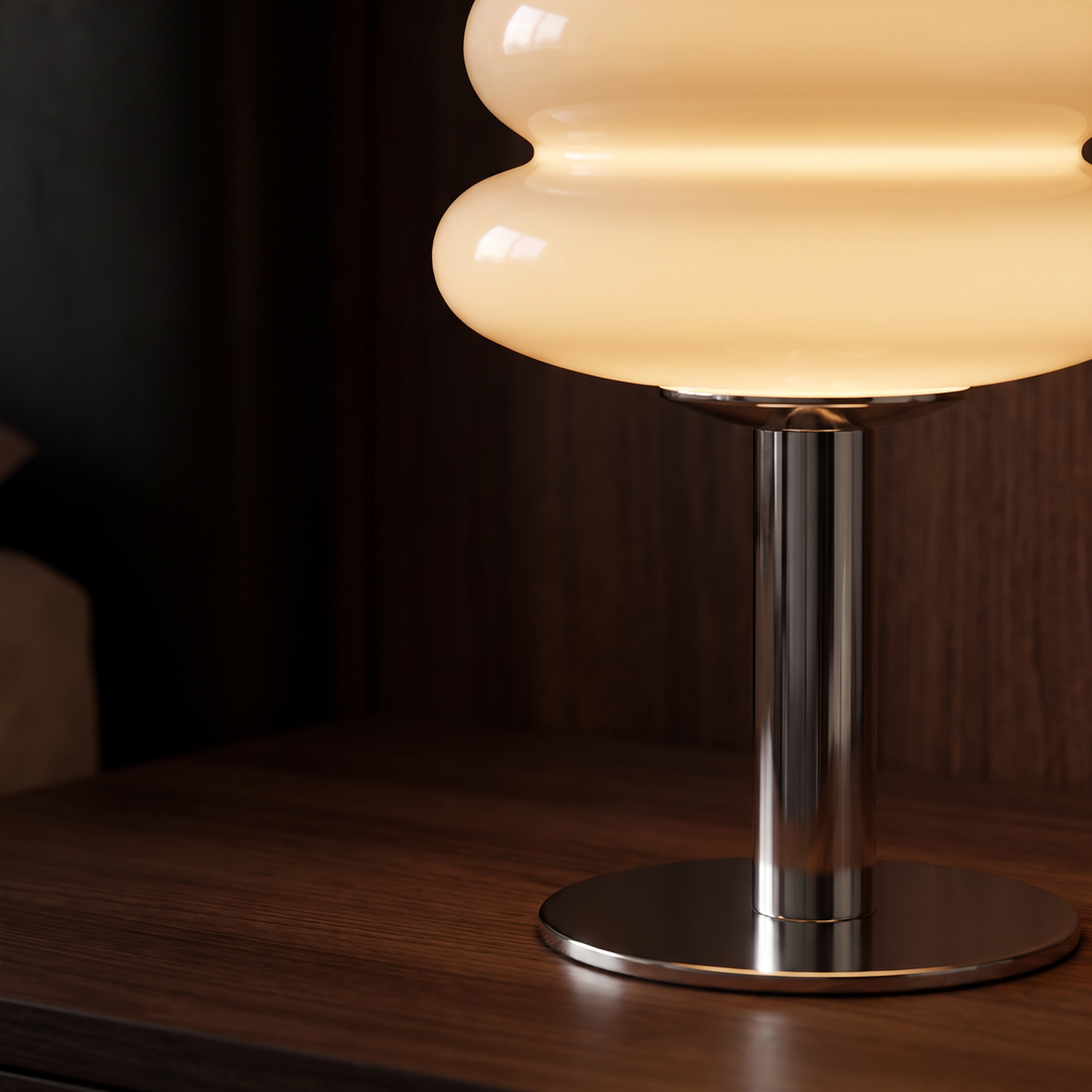 Close-up of the Modern Glass Mushroom Table Lamp