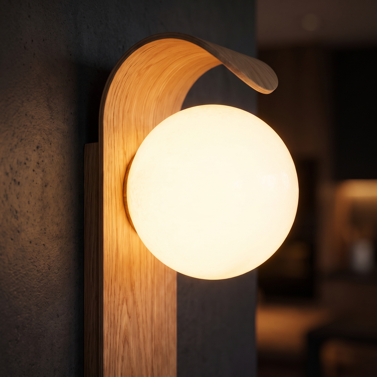 Close-up of the Oval Timber LED Wall Sconce