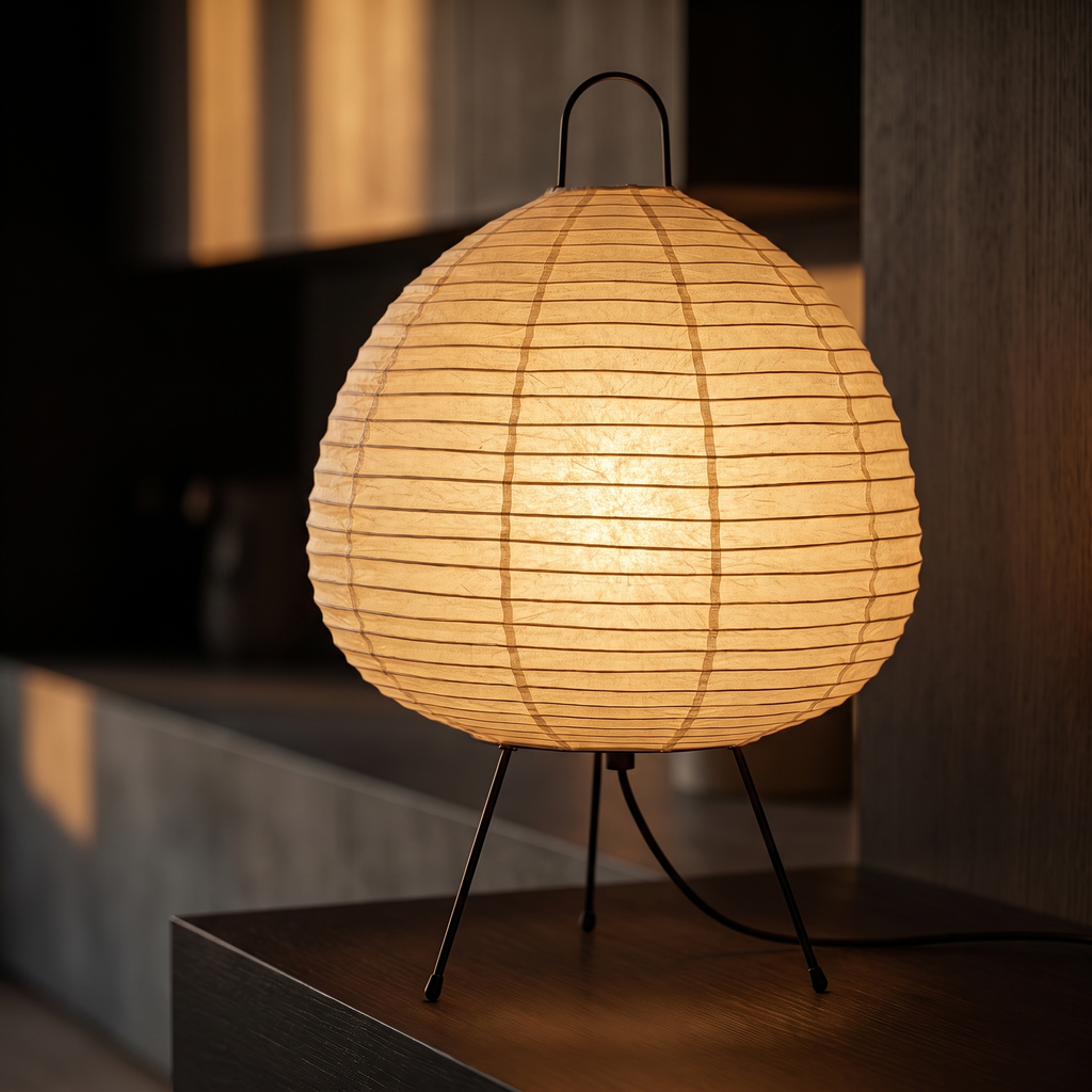 Close-up of the Rice Paper Lantern Tripod Table Lamp