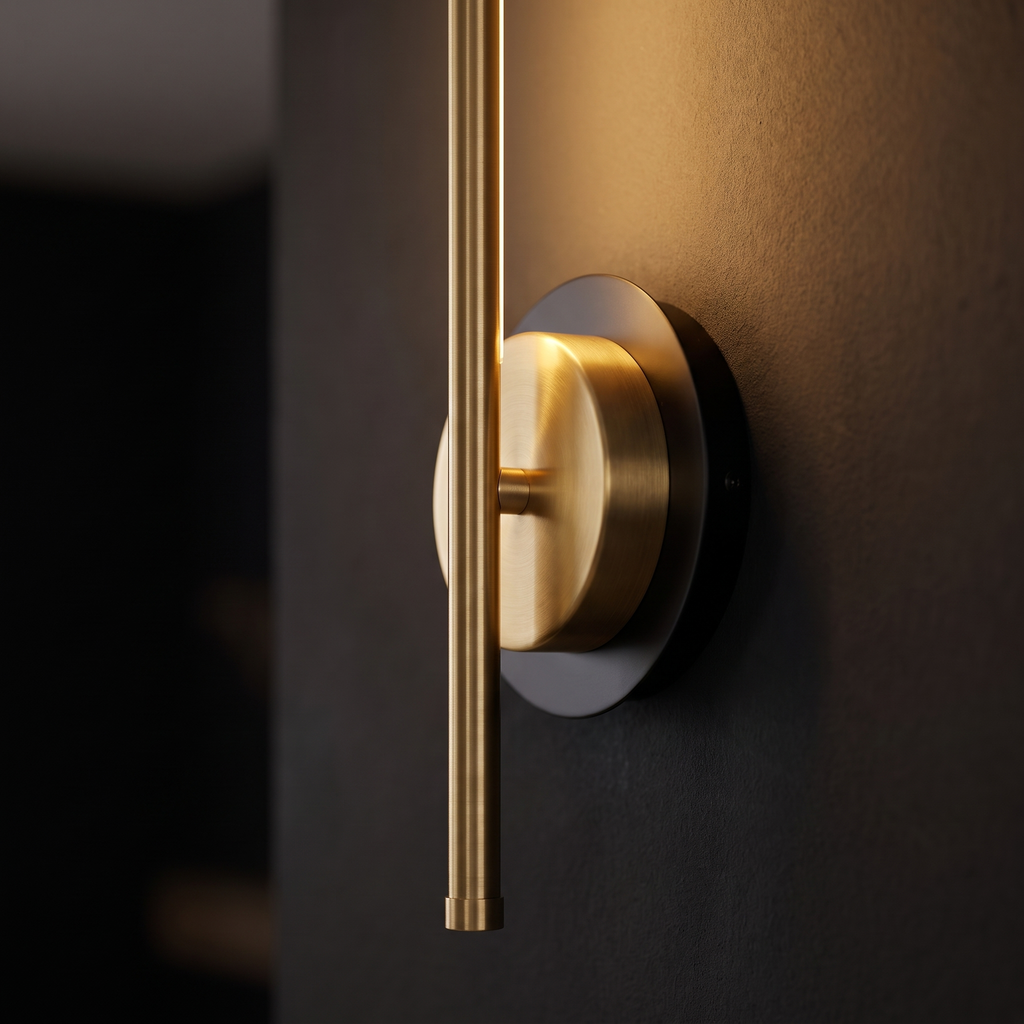 Close-up of the Cordless Brass Bar Wall Sconce