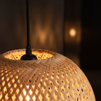 Close-up of the Woven Bamboo Dome Pendant Light
