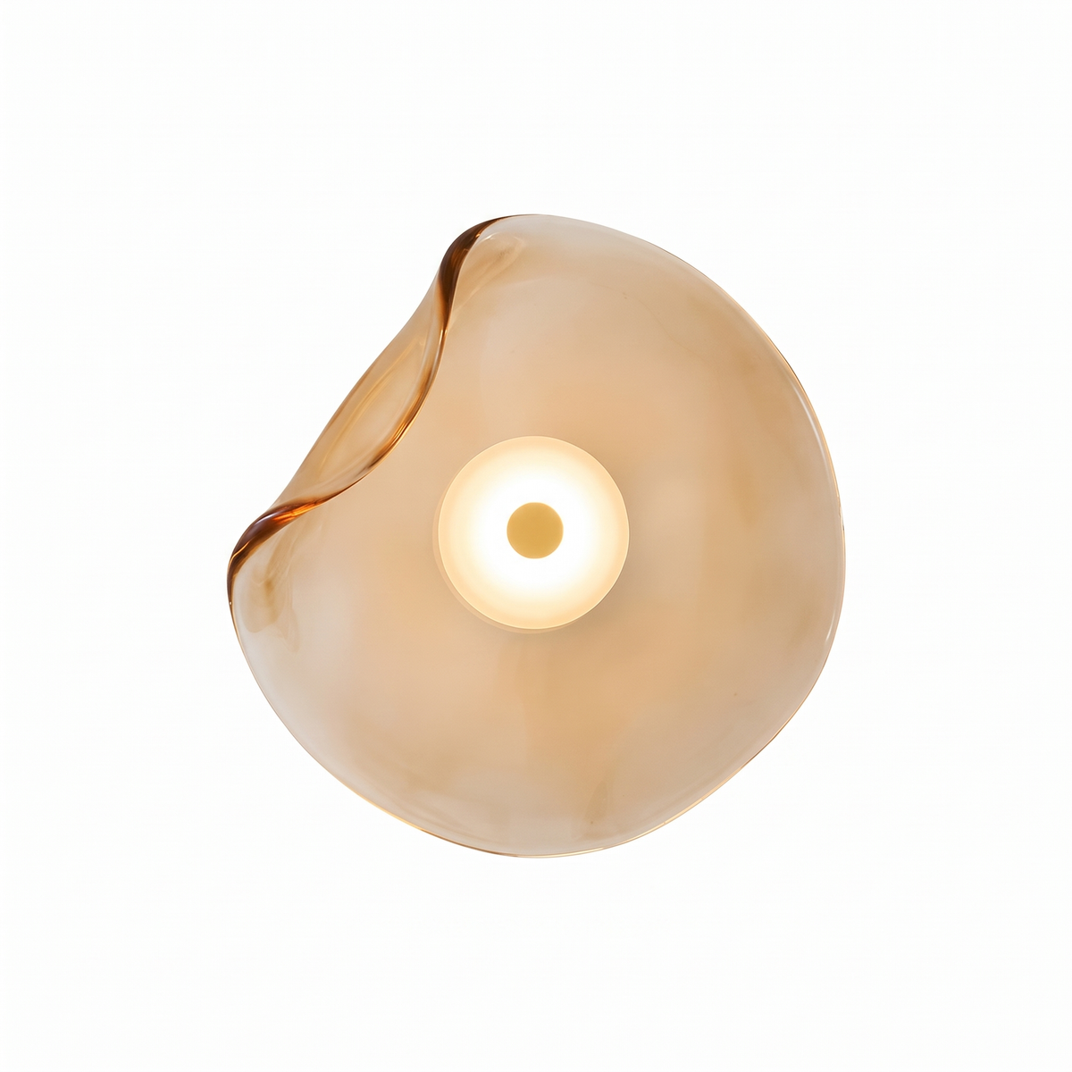 Wavy glass wall sconce in amber glass on white background