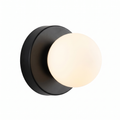 Small globe wall sconce in black on white background