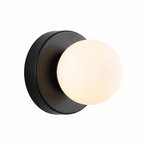 Small globe wall sconce in black on white background