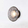 Glass disc wall sconce, single style with smoky gray glass, on white background