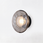 Glass disc wall sconce, single style with smoky gray glass, on white background