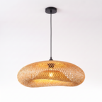 Woven bamboo wave pendant light on white background