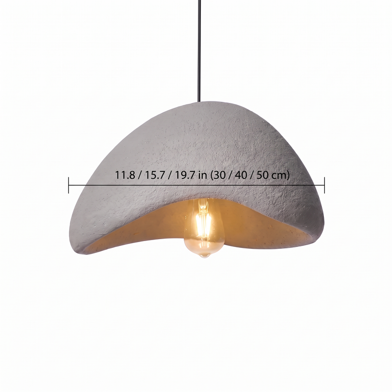 Wabi sabi stone-look pendant light dimensions with size labels