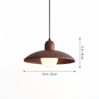 Walnut-finish dome pendant light dimensions with size labels