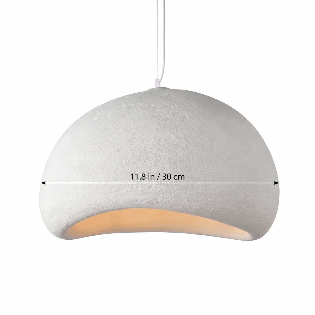 Japandi white cloud pendant light dimensions with size labels