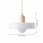 Two-tone colored glass halo pendant light dimensions with size labels