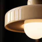 Close-up of the two-tone colored glass halo pendant light