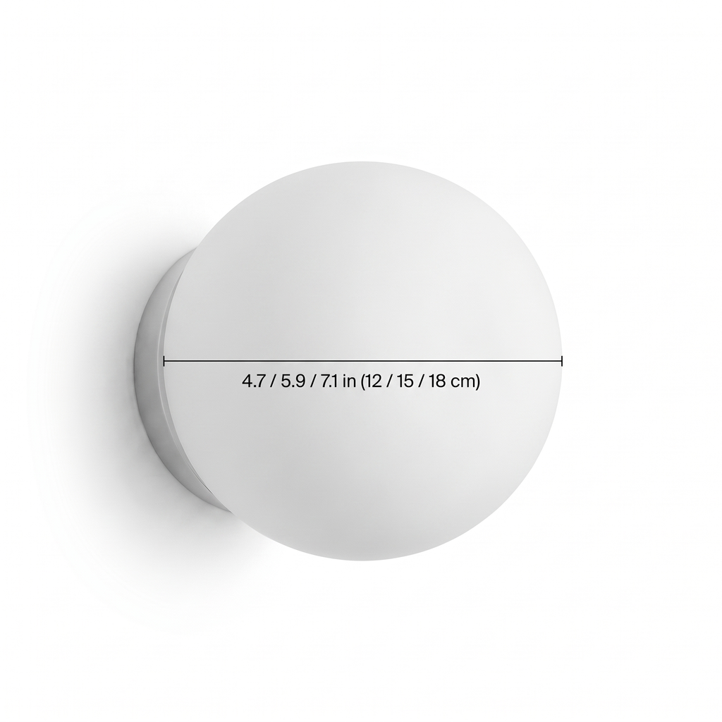 Floating milk glass globe wall sconce dimensions: 4.7, 5.9 or 7.1 in globe