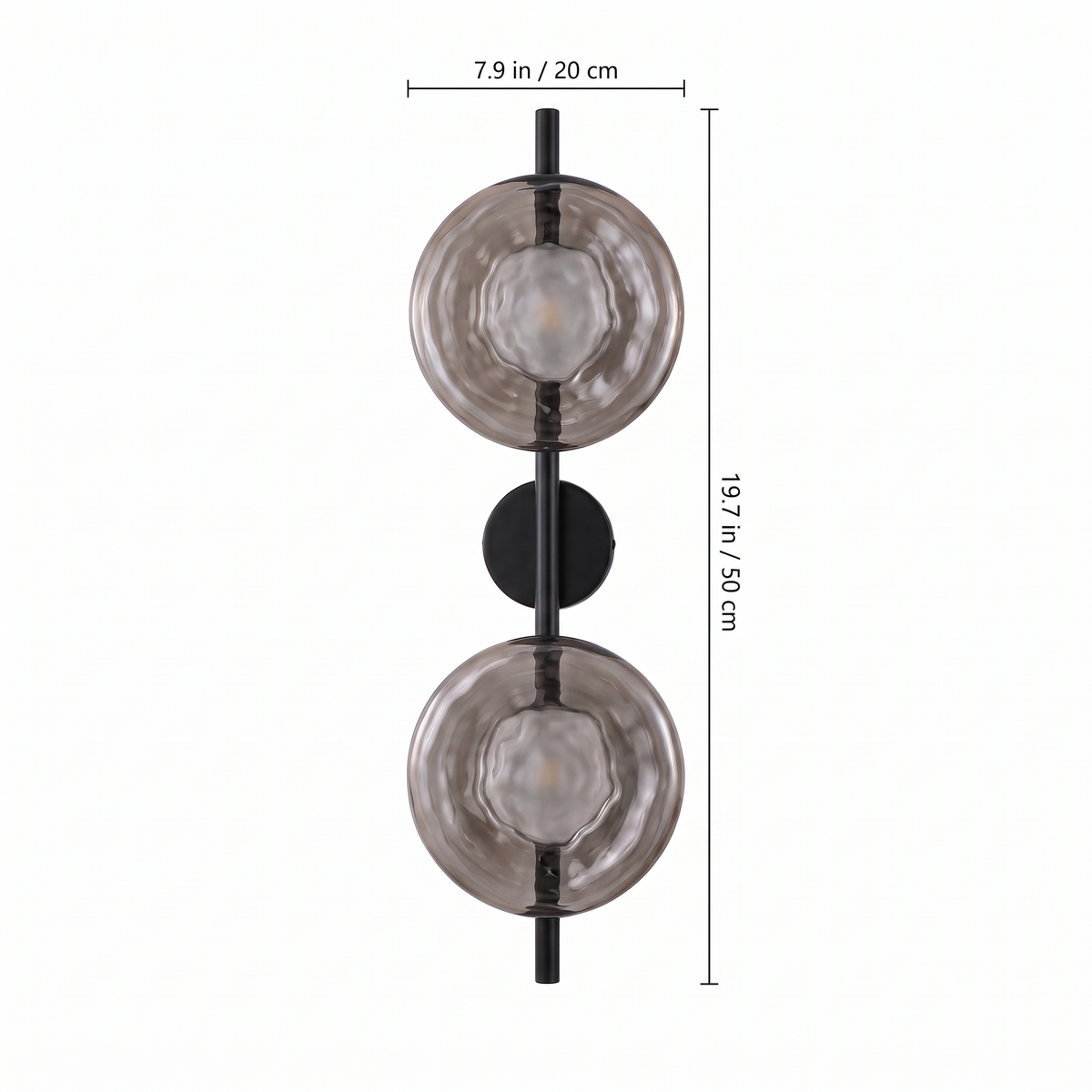Double glass disc wall sconce dimensions: 7.9 in disc, 19.7 in overall height