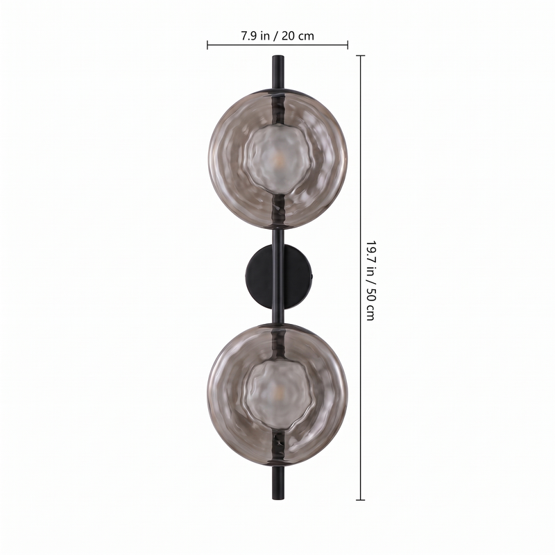 Double glass disc wall sconce dimensions: 7.9 in disc, 19.7 in overall height