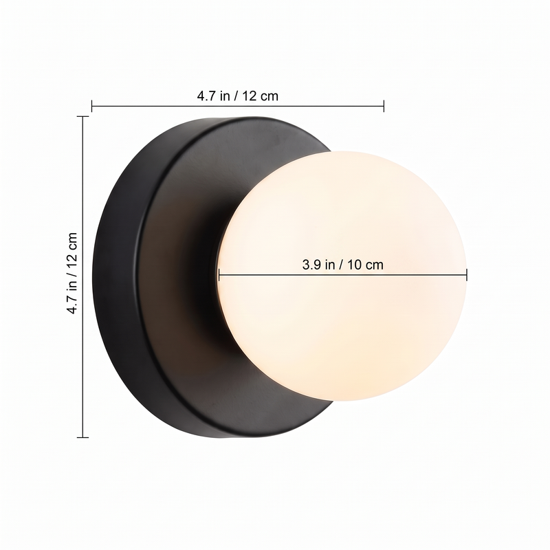 Small globe wall sconce dimensions: 4.7 in backplate, 3.9 in glass globe