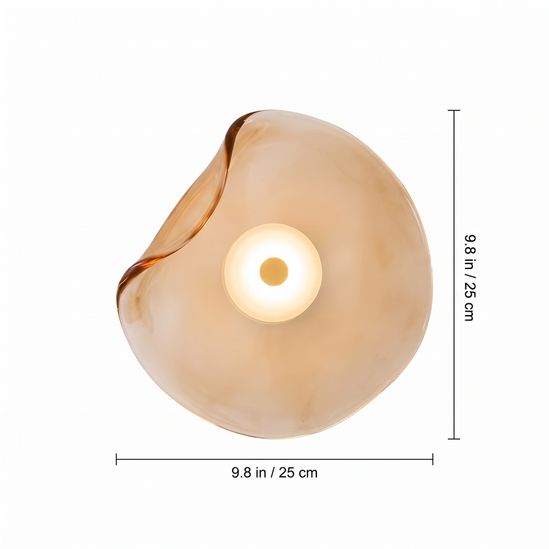 Wavy glass wall sconce dimensions: 9.8 in wide by 9.8 in tall