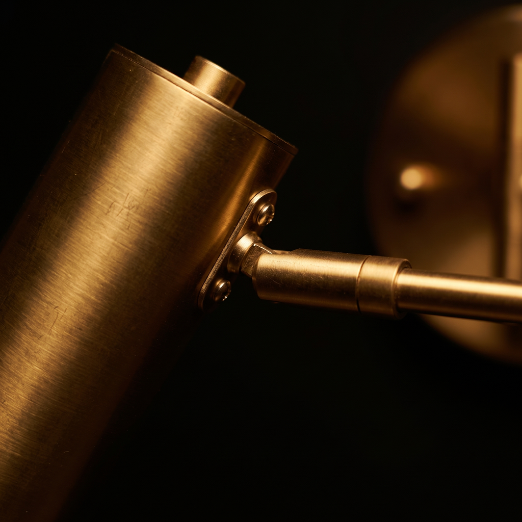 Close-up of the brass cylinder head and folding arm joint