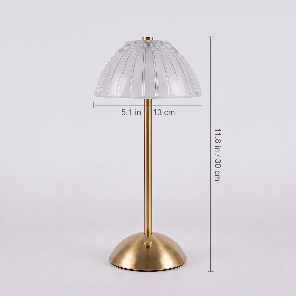 Ribbed Dome Cordless Table Lamp dimensions: 11.8 in tall with a 5.1 in shade