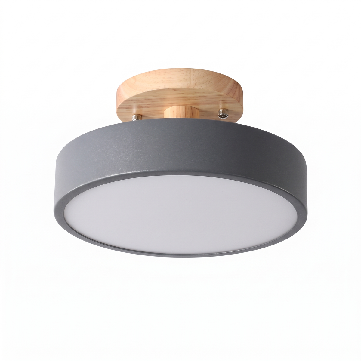 Wood Semi Flush Mount Ceiling Light in gray on white background