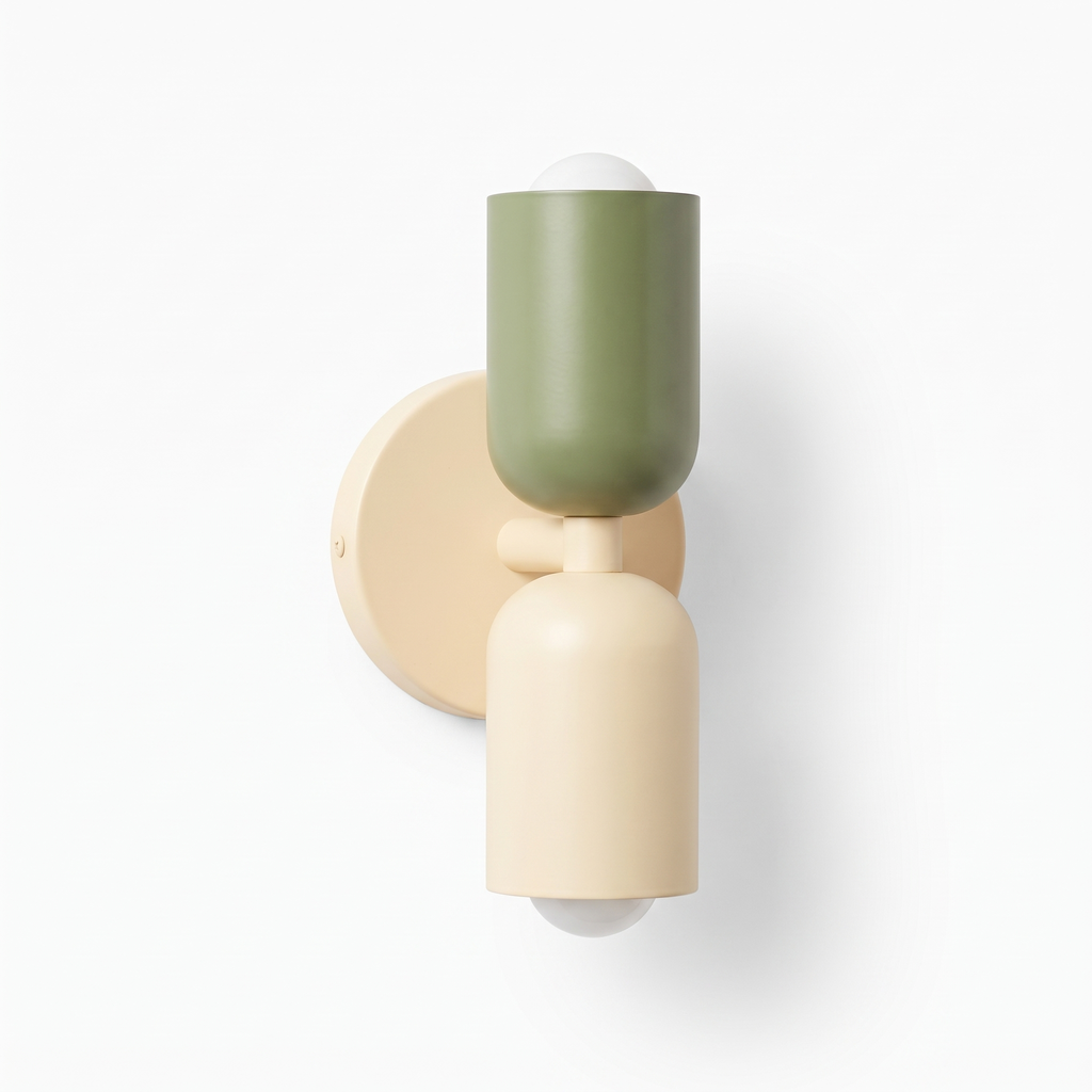 Two-Tone Up Down Wall Sconce in sage and cream on white background