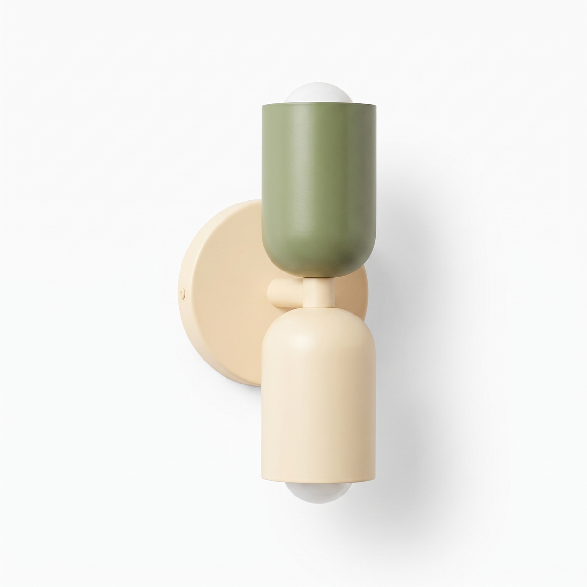 Two-Tone Up Down Wall Sconce in sage and cream on white background