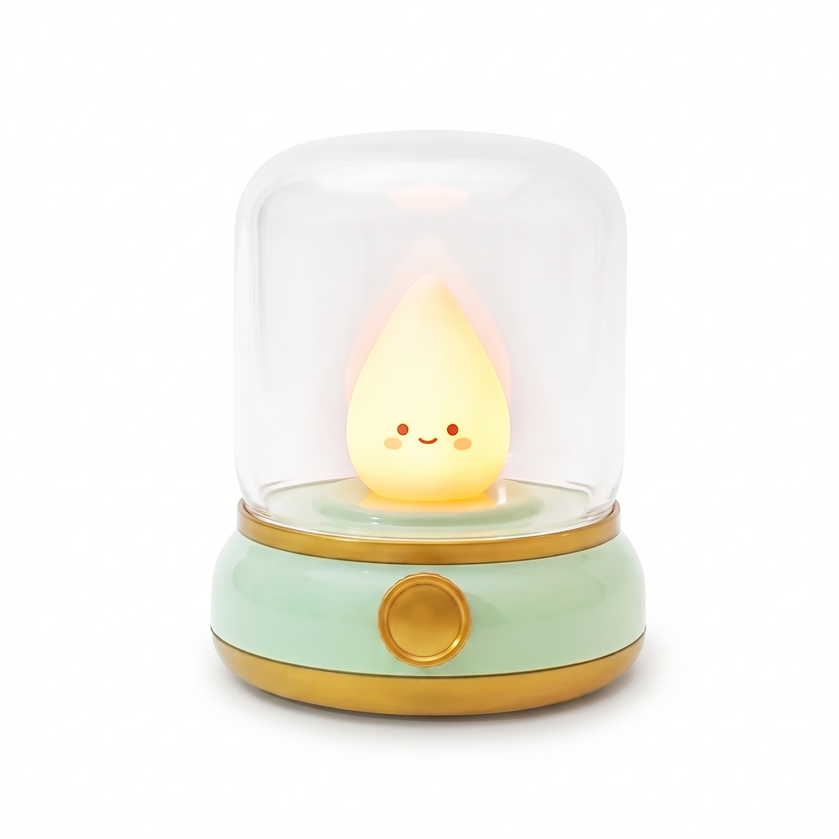 Flameless Candle Night Light in green on white background