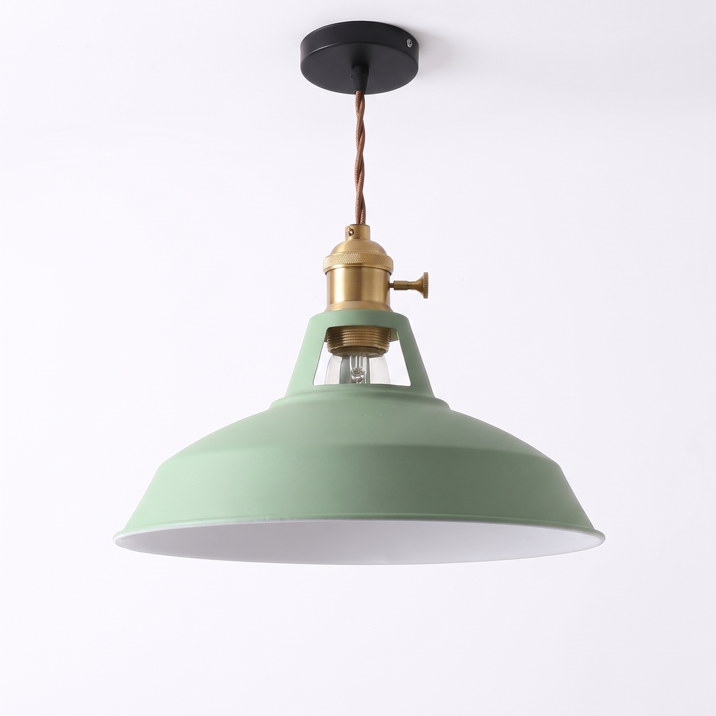 Colorful Barn Pendant Light in green on white background