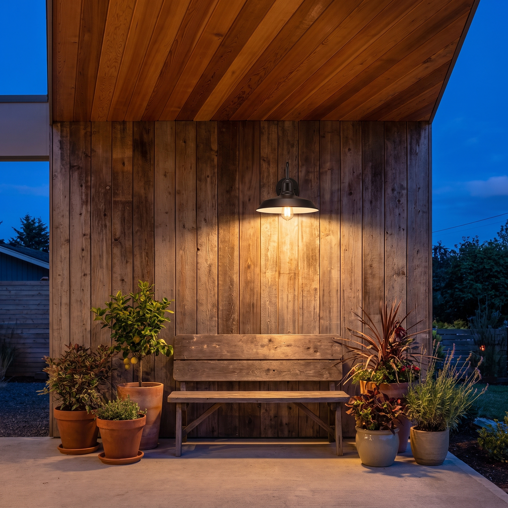 Gooseneck Barn Light on a covered back porch