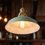 Looking up into the Colorful Barn Pendant Light with a filament bulb