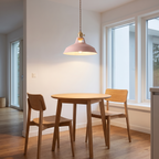 Colorful Barn Pendant Light in pink over a breakfast table