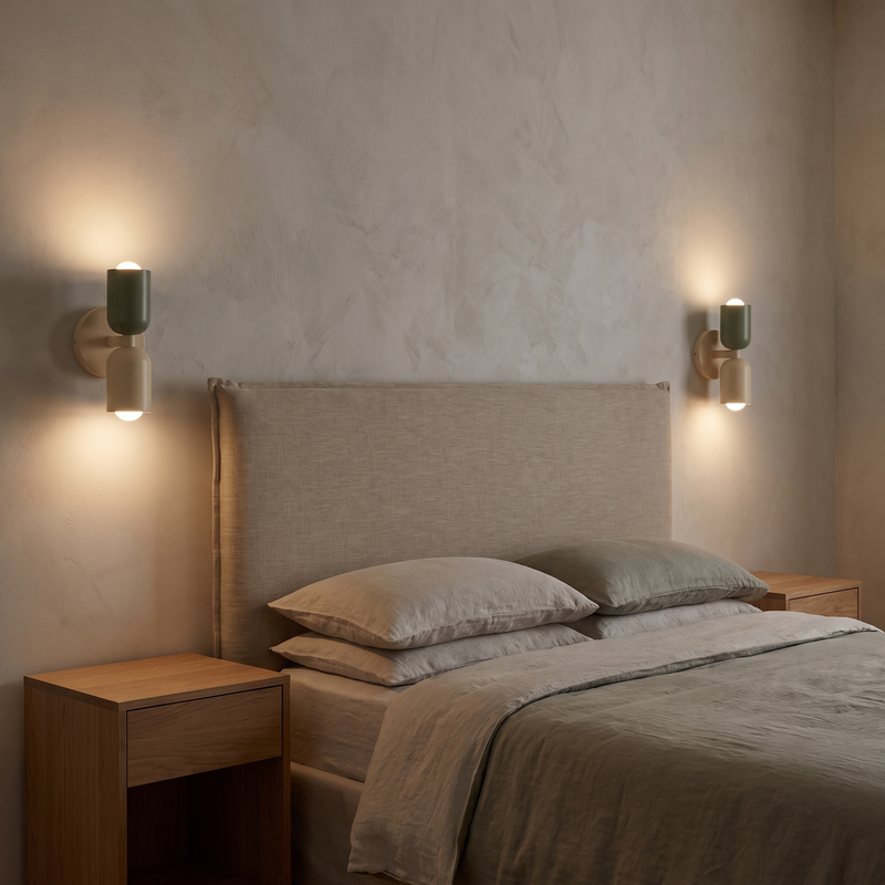 A pair of Two-Tone Up Down Wall Sconces either side of a bed