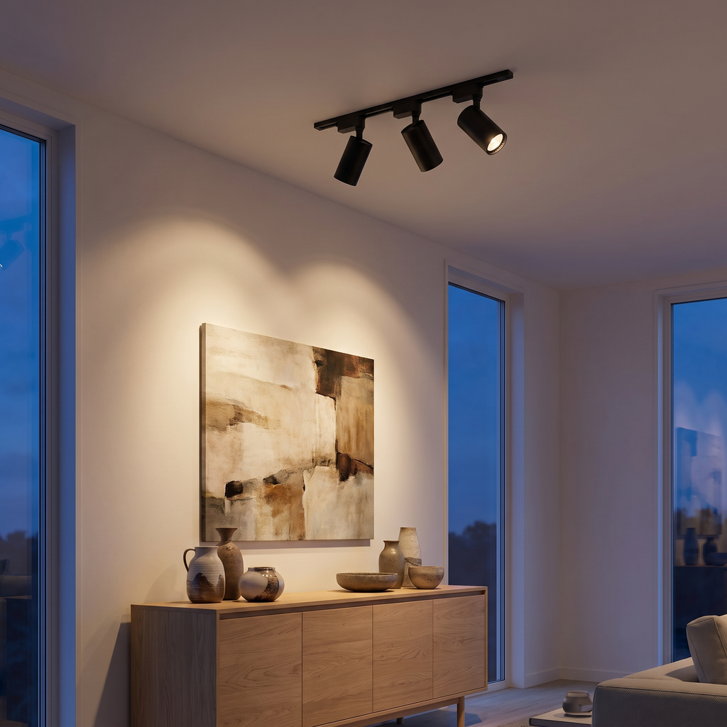 Black LED Track Lighting Kit lighting art in a living room