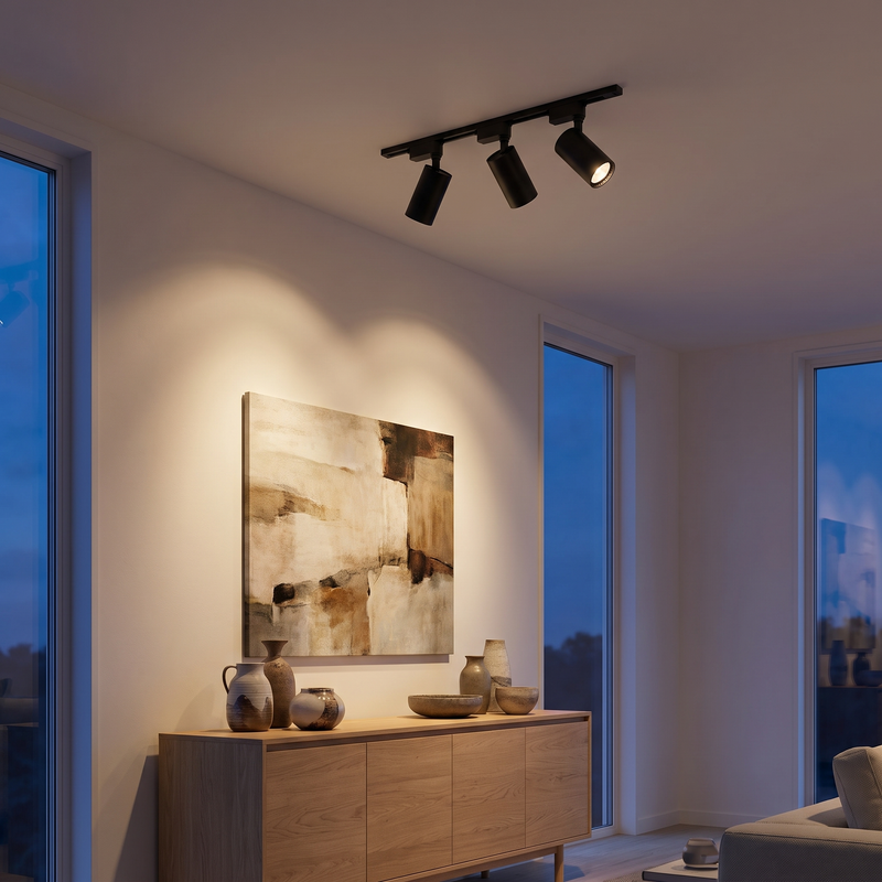 Black LED Track Lighting Kit lighting art in a living room