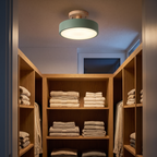 Wood Semi Flush Mount Ceiling Light in green in a walk-in closet