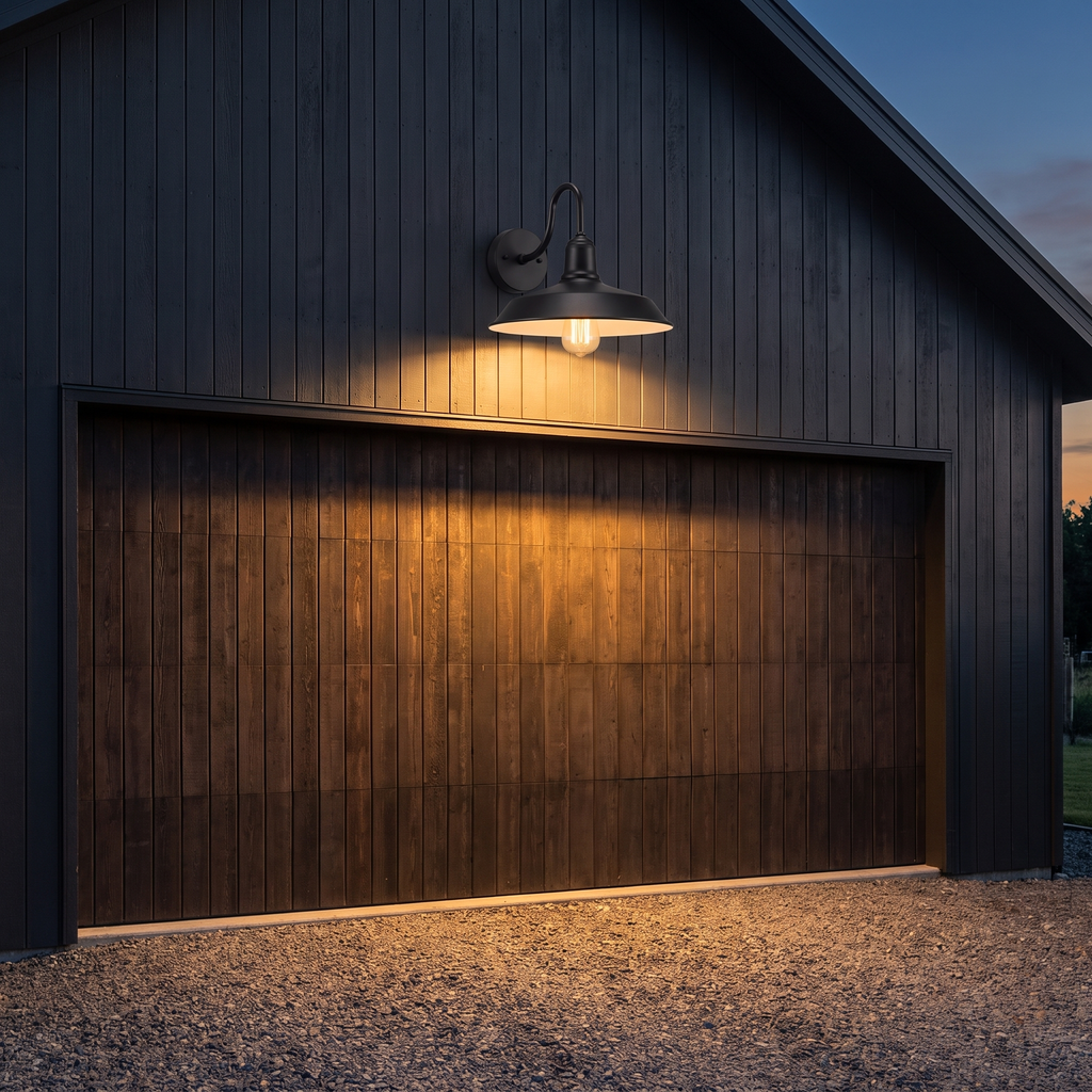 Gooseneck Barn Light above a garage door