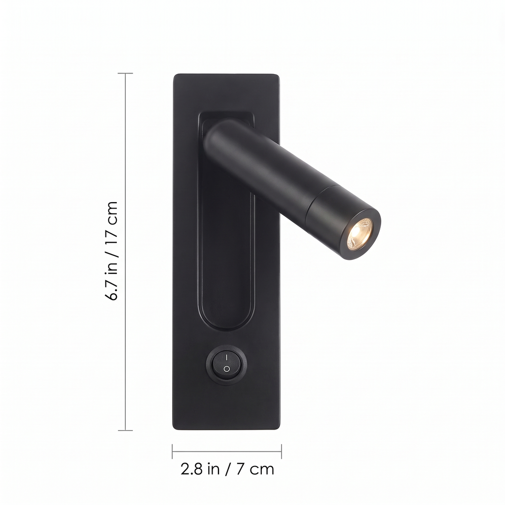 Recessed Bedside Reading Light dimensions: 6.7 in tall, 2.8 in wide