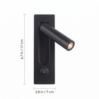 Recessed Bedside Reading Light dimensions: 6.7 in tall, 2.8 in wide