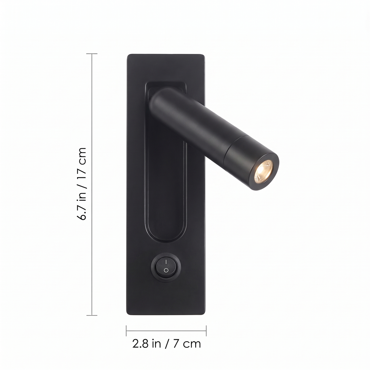Recessed Bedside Reading Light dimensions: 6.7 in tall, 2.8 in wide