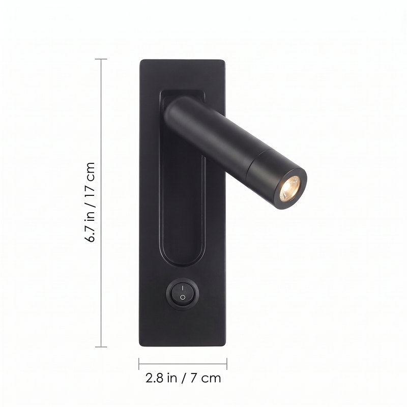 Recessed Bedside Reading Light dimensions: 6.7 in tall, 2.8 in wide