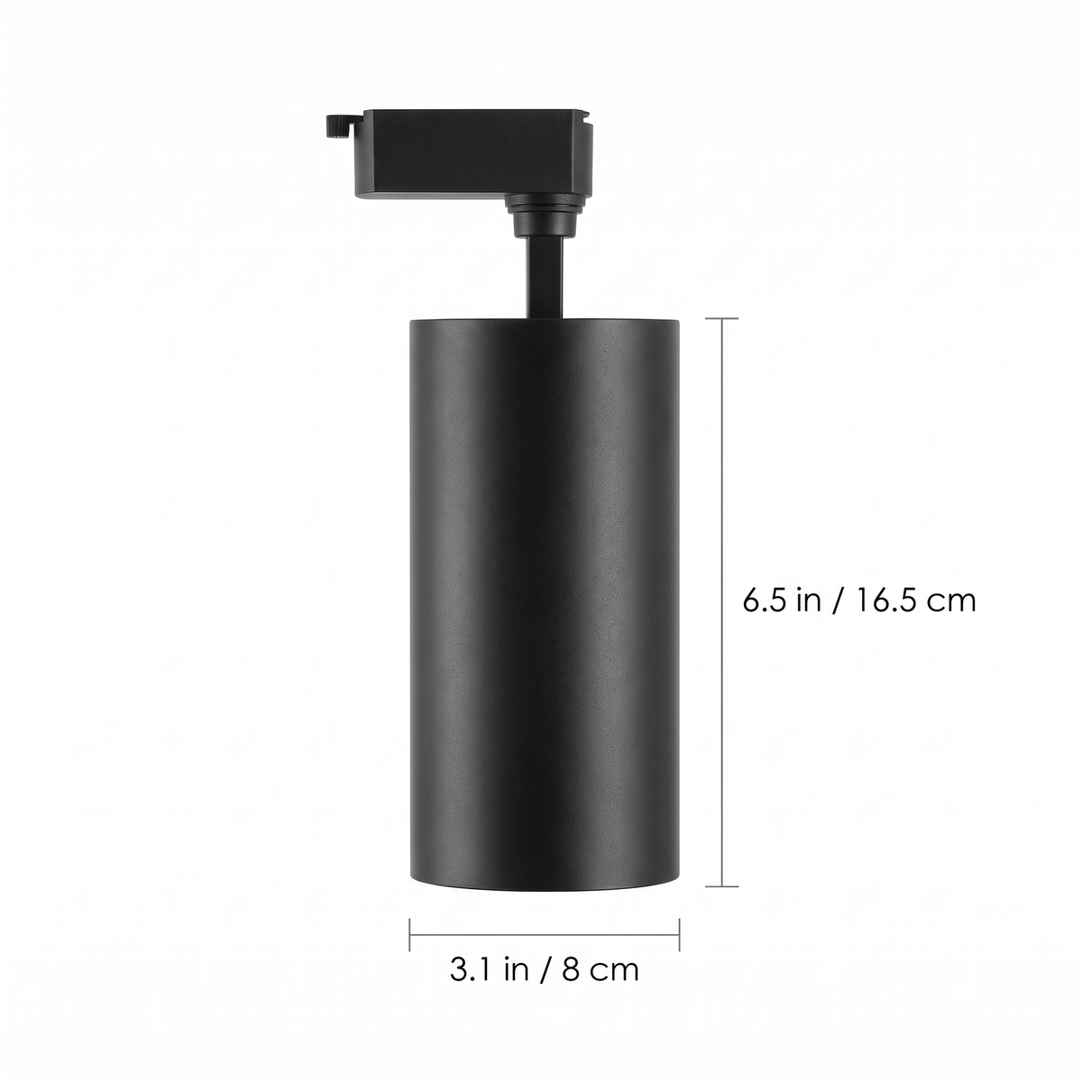 Black LED Track Lighting Kit spotlight dimensions: 6.5 in long, 3.1 in across